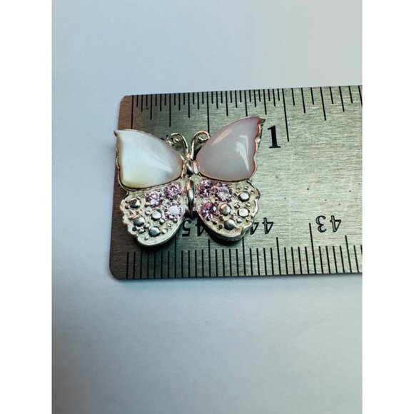 Brand New Sterling Silver 925 Opal & Pink Crystals Butterfly Pendant Charm 4.2g - Picture 5 of 7